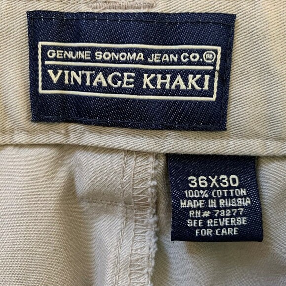 Sonoma Vintage Khaki Pants Men 36 X 30 Basic Cotton Flat Front - Picture 5 of 5
